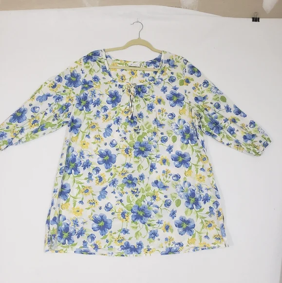 DENIM&COMPANY Floral Blouse WOMENS SPRING BLUE floral Long Sleeve Top 2… - Picture 1 of 9